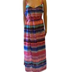 New Lane Bryant Maxi Dress Women 14/16 Colorful Striped Chiffon Beach Party Sexy